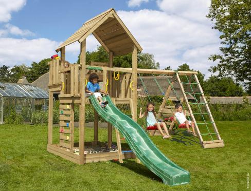 Jungle Palace | Koka kāpšanas konstrukcija ar šūpolēm & kāpšanas tīklu