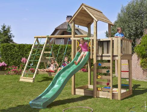 Jungle Mansion | Koka kāpšanas konstrukcija ar šūpoles & kāpšanas tīklu