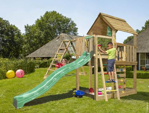 Jungle Cubby | Koka kāpšanas konstrukcija ar šūpoli & kāpšanas tīklu