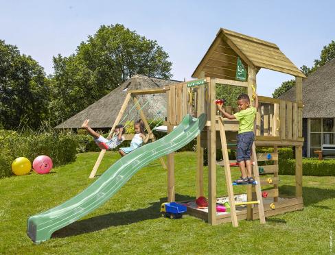 Jungle Cubby | Koka kāpšanas konstrukcija ar dubulto šūpoles