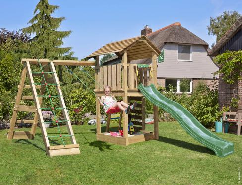 Jungle Cottage | Koka kāpšanas konstrukcija ar šūpoles & kāpšanas tīklu