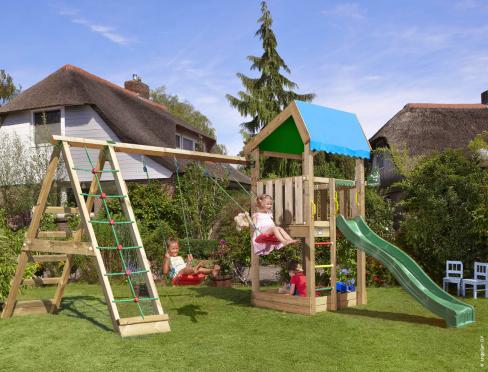 Jungle Home | Koka kāpšanas ietvars ar šūpolem & kāpšanas tīklu