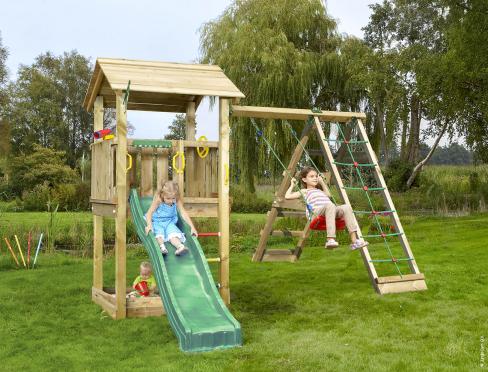 Jungle Casa | Koka kāpšanas konstrukcija ar šūpoli & kāpšanas tīklu