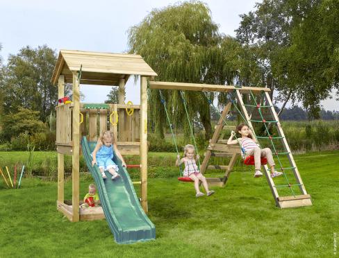 Jungle Casa | Koka kāpšanas ietvars ar šūpoles & kāpšanas tīklu