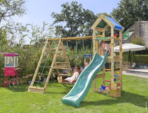 Jungle Patio | Koka kāpšanas konstrukcija ar šūpolēm un kāpšanas tīklu