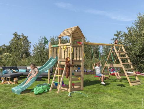 Jungle Safari | Koka kāpšanas ietvars ar šūpolēm un kāpšanas tīklu